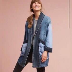 Anthropologie Jadira patched oversized Denim Jacket Kimono